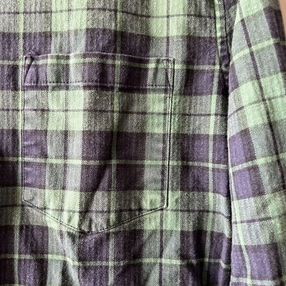 ASOS Plaid Button Up Long Sleeve Slim Fit Shirt Mens Sz XL Navy Green Flannel - Picture 8 of 9